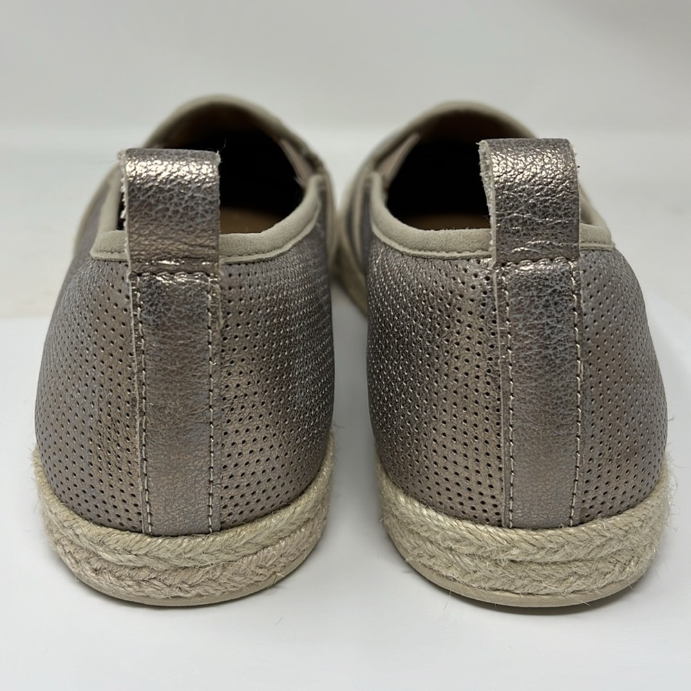 CLARKS COLLECTION LEATHER GOLD SHIMMER METALLIC ESPADRILLE LOAFER SLIP ON SIZE 9 - Picture 4 of 10